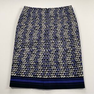 Ann Taylor Mod Geo Print Pencil Skirt Sz 2 | Blue Black White Classic Office